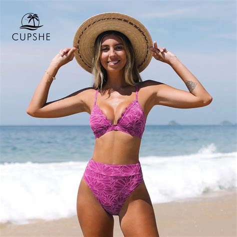 Cupshe Jacquard Floral Scalloped High Waist Bikini Sets Swimsuit For