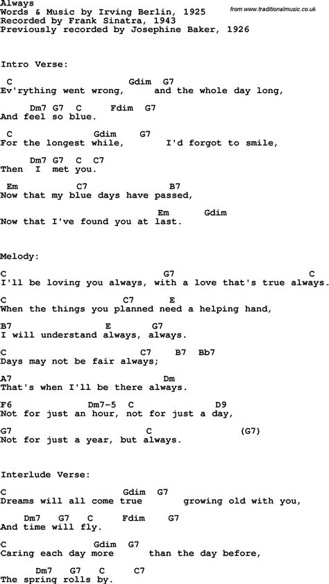 Song Lyrics With Guitar Chords For Always Frank Sinatra 1943