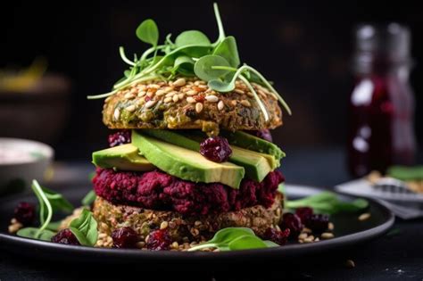 Premium Ai Image Burger Made With Veggie Beets Quinoa And Avocado