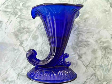 Fenton Cobalt Blue Cornucopia Candlestick Set Etsy