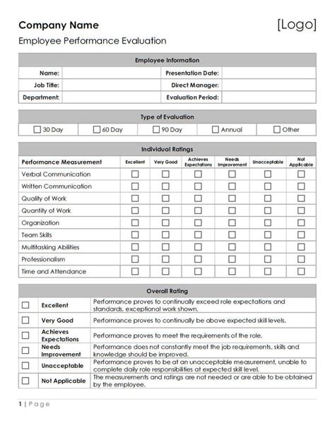 MS Word-employee Performance Evaluation Template - Etsy