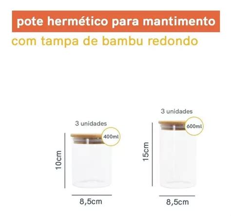 Kit Potes De Mantimento Red C Tampa Bambu Ml P S