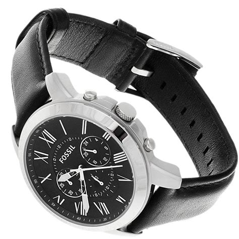 Fossil Grant Chronograph Black Dial Black Leather Strap Watch For Men