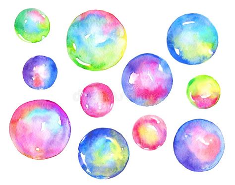 A Set Of Watercolor Soap Bubbles Isolated Over White Stock Illustration