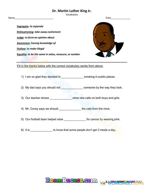 Dr Martin Luther King Worksheet