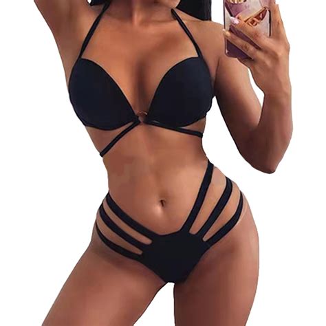 MAILLOT DE BAIN 2 Pcs Set Bikini Set Halter Col Multi Strap Couleur