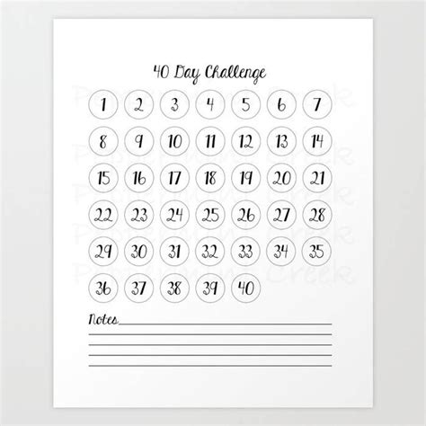 40 Day Challenge, Forty Days, Goals, Project Tracker, Wall Chart ...