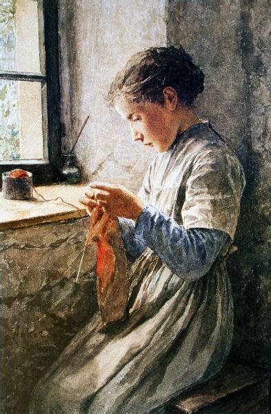 Girl Knitting By A Window By Albert Anker Knitting Girls