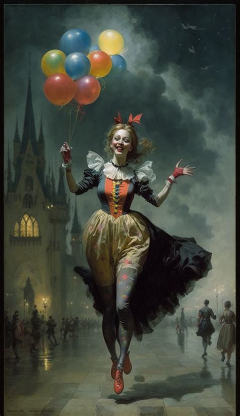 Midjourney Prompt Full Body Girl Woman Flying Clown Prompthero