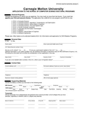 Fillable Online Cs Cmu Application Form School Of Computer Science