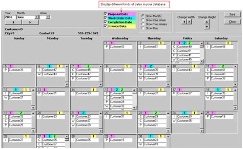 Microsoft Access Calendar Tool Schedule By Month Week Day