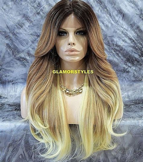 Long Bangs Ombre Brown Medium Blonde Mix Full Lace Front Wig Heat Ok