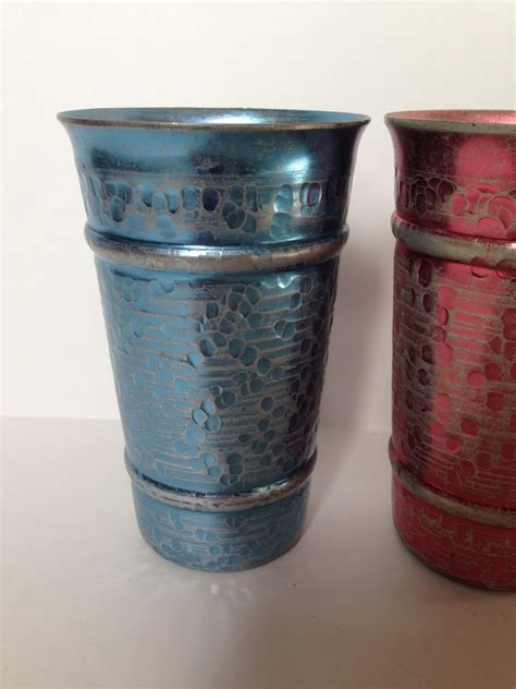 1950 S Hammered Aluminum Colored Tumblers Set Of 4 Blue Etsy