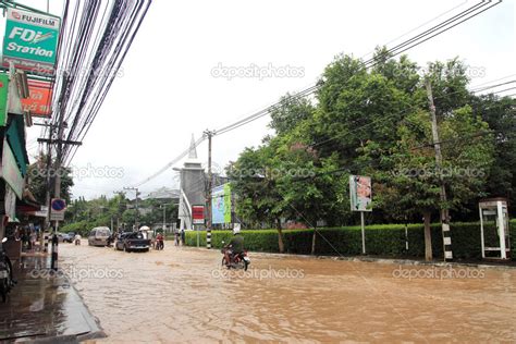 Flooding In Chiangmai City Flooding Of Buildings Near The Ping River