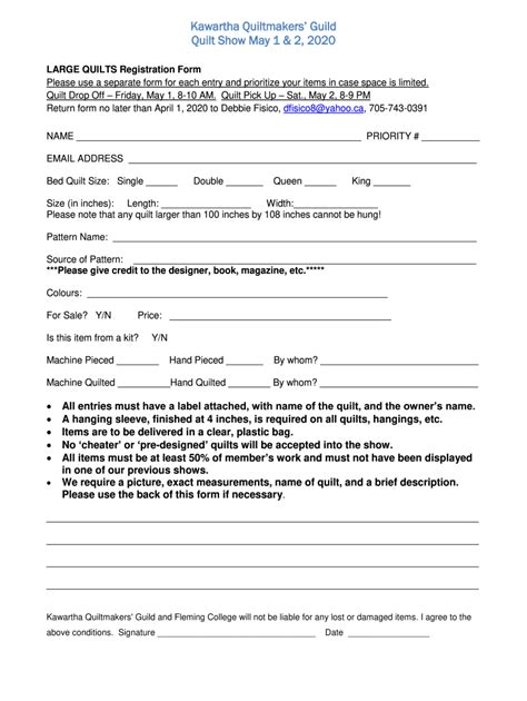 Fillable Online LARGE QUILTS Registration Form Fax Email Print PdfFiller