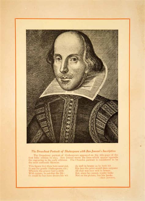 1900 Lithograph Martin Droeshout Art Portrait William Shakespeare Thea Period Paper Historic