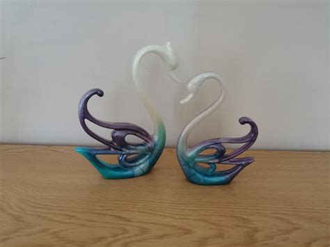 Pair Of Resin Handmade Swans Folksy