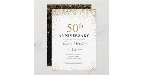 Black White Gold 50th Wedding Anniversary Invitation Zazzle