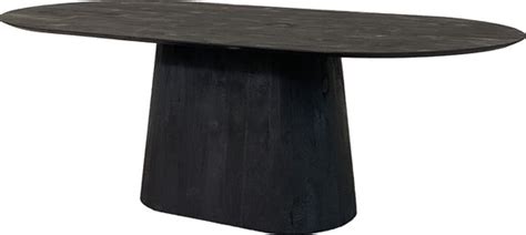 Deens Ovaal Eettafel 260cm Mangohout Kegelpoot Zwart Bol