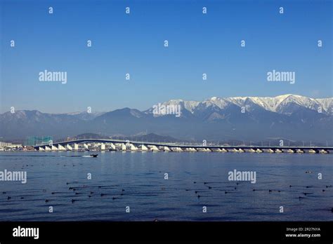 Biwako Ohashi bridge and Hira mountains Stock Photo - Alamy