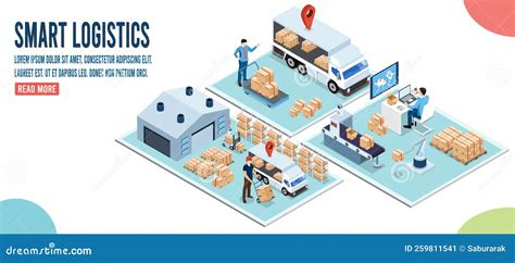 D Isometric Smart Logistics Concept With Warehouse Logistic Workers