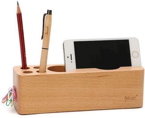 Wooden Cell Phone Stand Charging Dock Holder Pen Pencil Holder Feelt