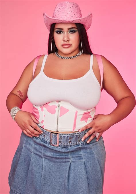 Plus Size Cow Print Underbust Corset Pink White Dolls Kill Long