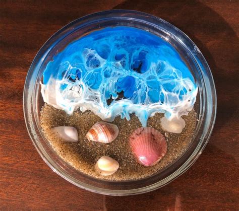 Memorial Ocean Beach Waves Inspired Blue White Epoxy Resin Art Trinket