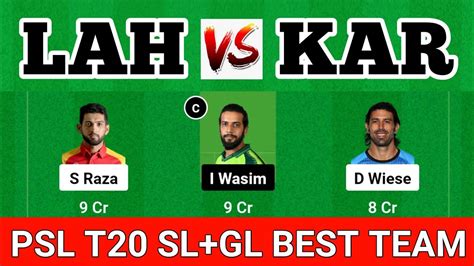 Lah Vs Kar Dream11 Prediction Kar Vs Lah Dream11 Lahore Vs Karachi