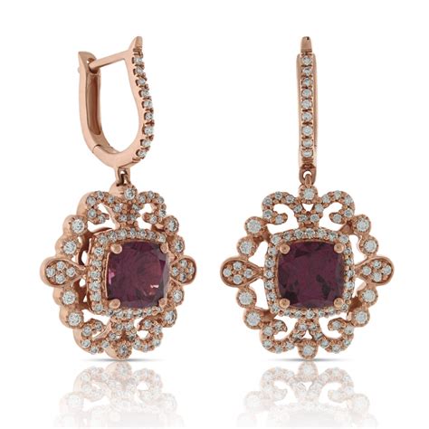 Rose Gold Rhodolite Garnet Diamond Earrings 14K Ben Bridge Jeweler