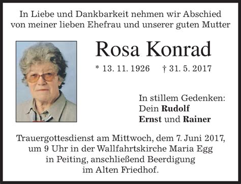 Traueranzeigen Von Rosa Konrad Trauer Merkur De