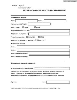 Fillable Online International Esg Uqam Autorisation De La Direction De