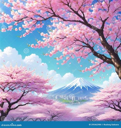 Anime Cherry Blossom Tree Pink Background Design Illustration Generated ...