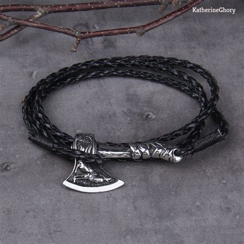 Pulsera Vikinga Pulsera De Cuero Vikingo Valknut Axe Amulet Etsy