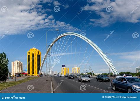 arch   bridge   ishim river  astana stock photo image