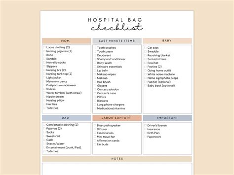 Hospital Bag Checklist For Labor And Delivery Editable Canva Checklist