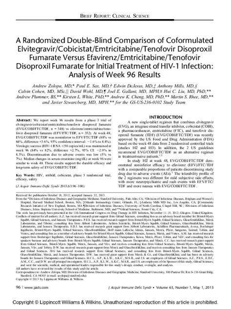 Pdf A Randomized Double Blind Comparison Of Single Tablet Regimen Elvitegravircobicistat