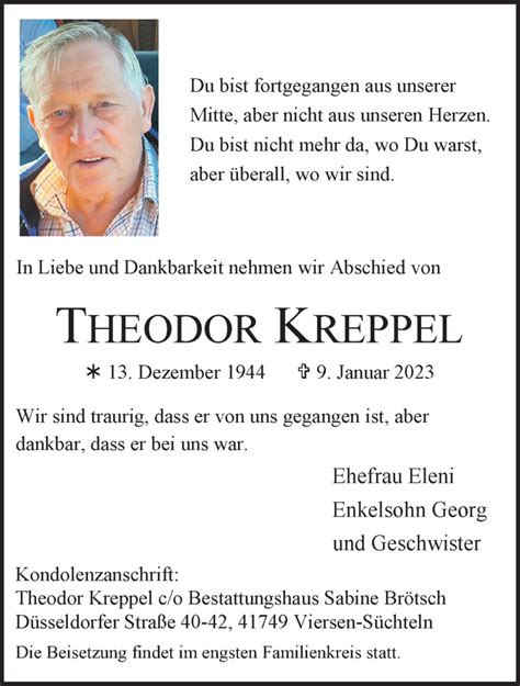 Traueranzeigen Von Theodor Kreppel Trauer Und Gedenken