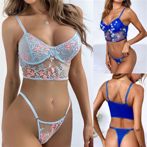 Women S Sexy Lingerie Lace Floral Babydoll Bra Thong Set Sleepwear