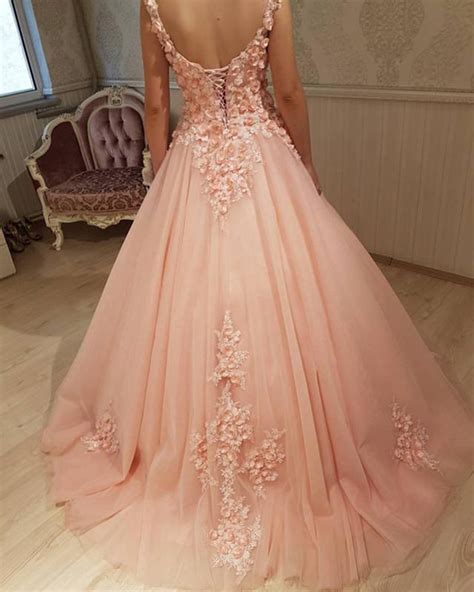 Romantic Lace Flowers Blush Pink Ball Gown Wedding Dresses Sweet 16 Dr Siaoryne