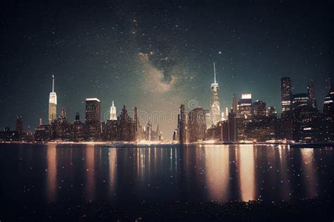 Skyline of New York City at Night Stock Photo - Image of night ...