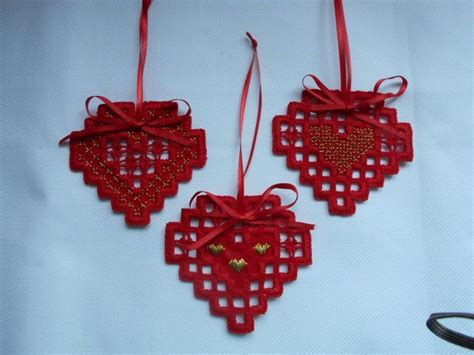 Hardanger Heart Ornaments Stitchin Fingers Christmas Time Novelty