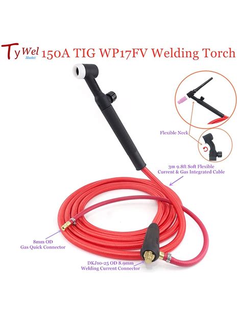 A M Wp Fv Tig Welding Torch Soft Red Hose Argon Tungsten Arc