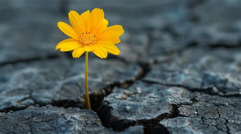AI generated Resilient Yellow Flower Emerging From Ground Crack