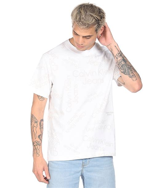 Buy Calvin Klein Men White Cotton Brand Print T Shirt