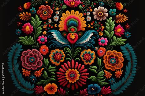 Traditional Mexican Embroidery With Wondrous Textile Featuring