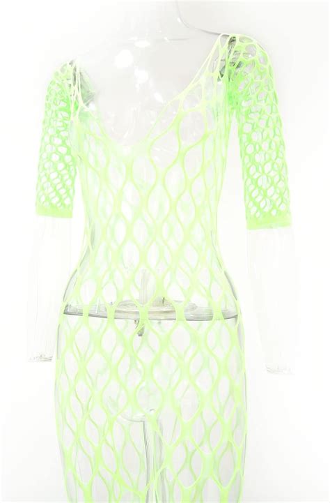 Amazon chu U chu Lingerie Collection フィッシュネットボディストッキング FBS イエローグリーン スケスケ セクシーランジェリー chu