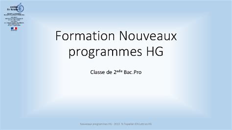 Formation Nouveaux Programmes HG Classe De 2 Nde