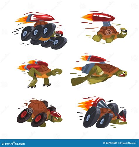 Funny Turtle Riding Fast With Rocket Booster Having Energy Moving