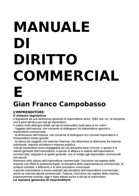 Commerciale Riassunto Campobasso Di Diritto Commerciale Manuale